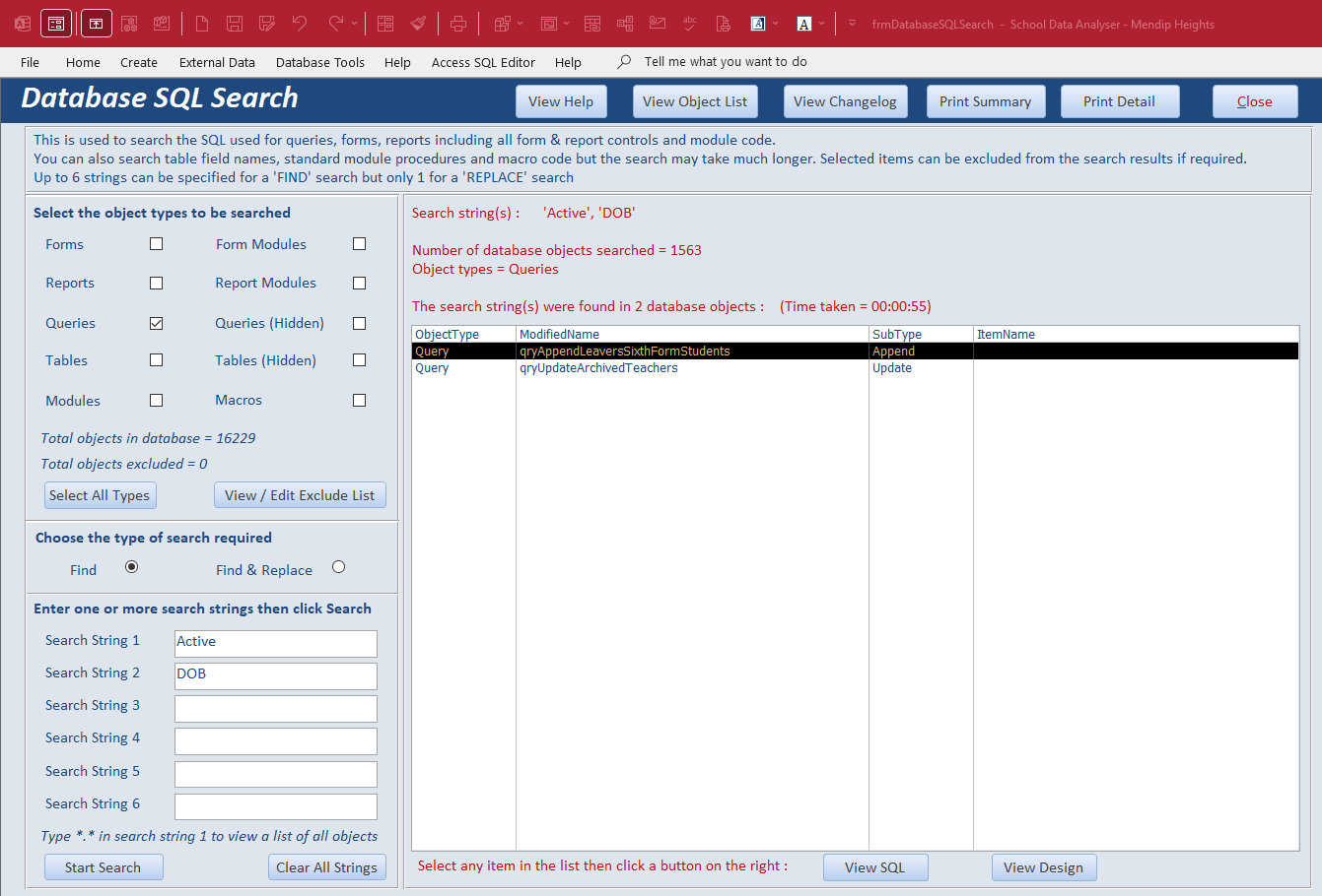SDA SQL Search