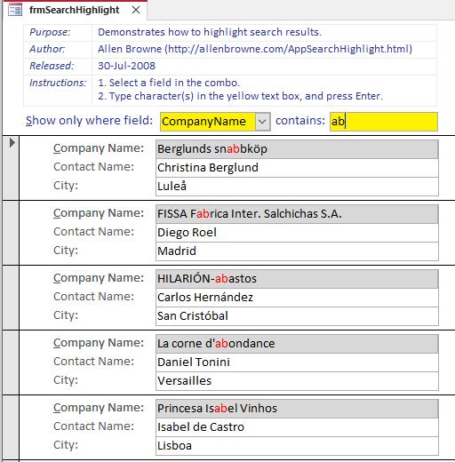 Search Highlight Form AJB 1