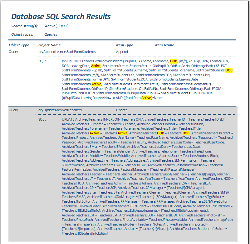 Search Results Detail Report