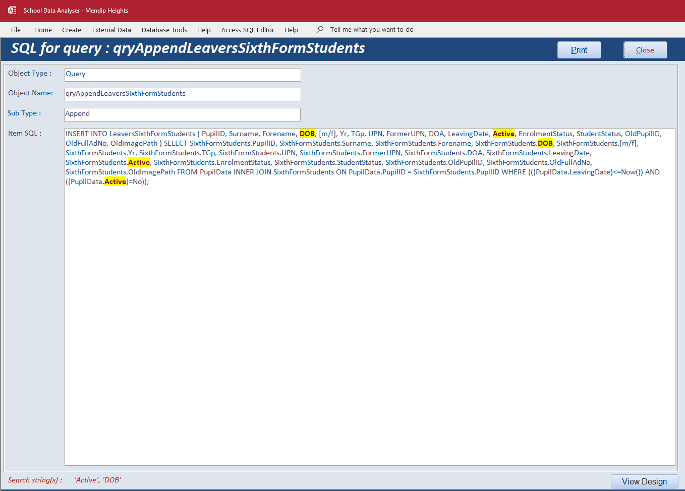 Search Results Form