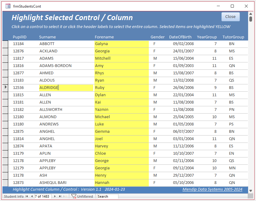 Highlight Selected Column