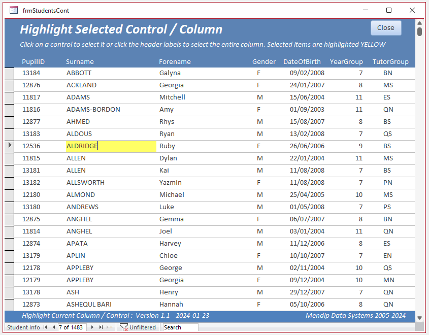 Highlight Selected Control