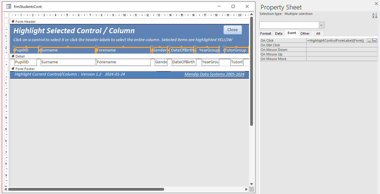 Property Sheet Function