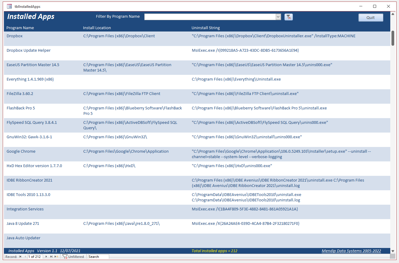 Installed Apps Form