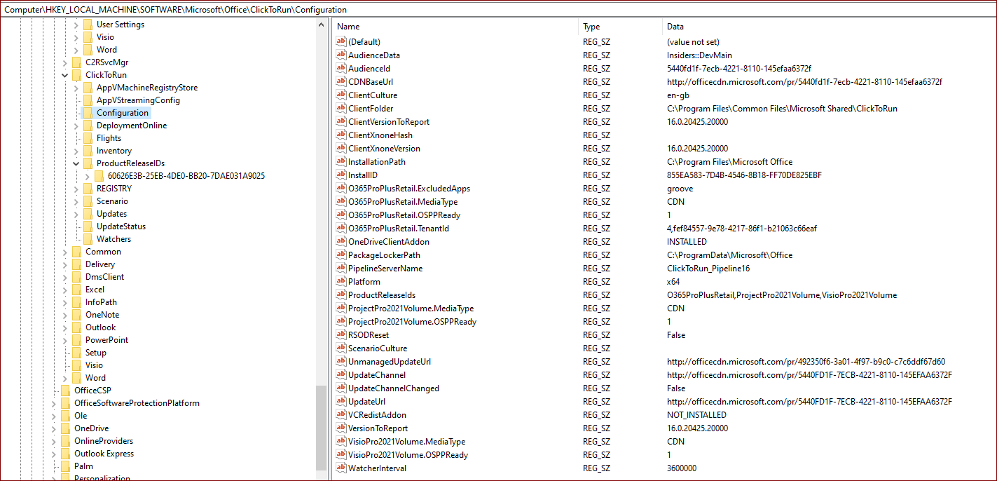 Registry - Office Configuration