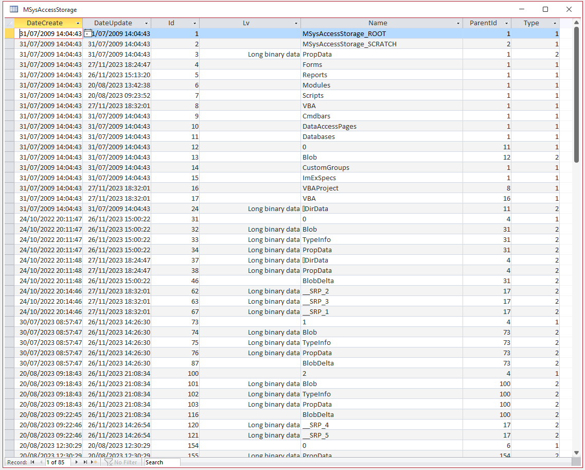 MSysAccessStorage table