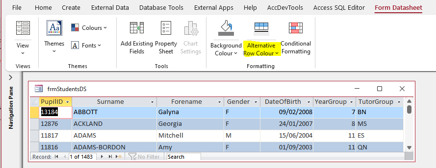 FormDatasheetRibbon