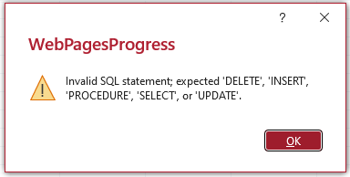 Invalid SQL Error