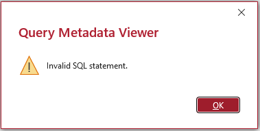 Invalid SQL statement