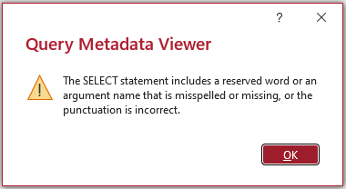 Reserved Word Error