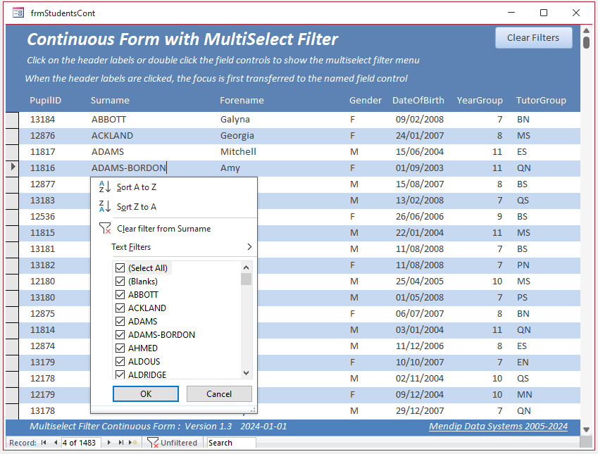 Multiselect Filter Last Name