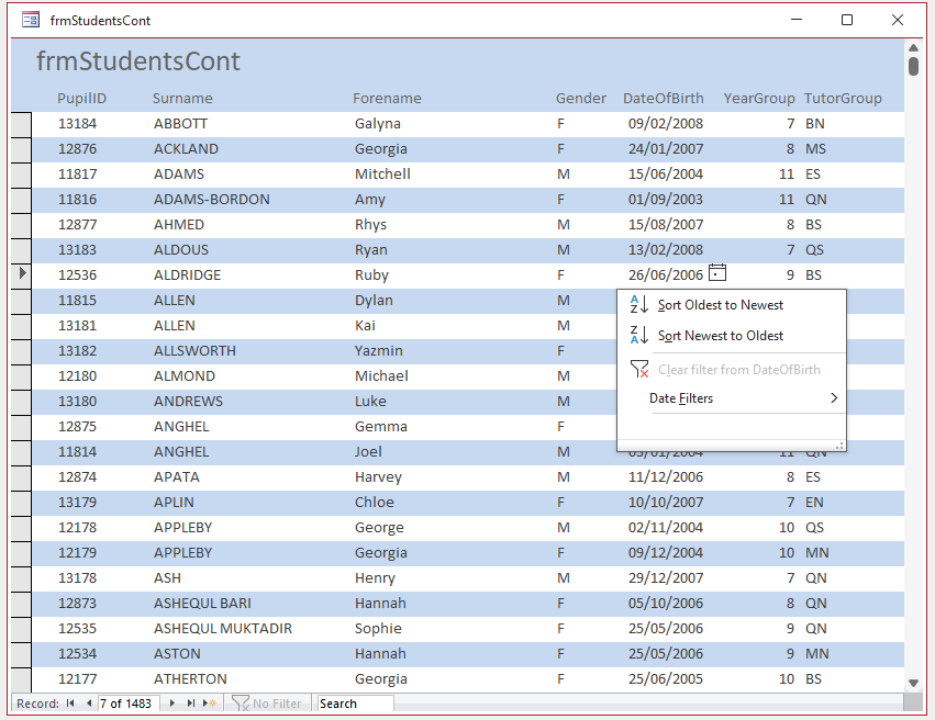 Date Fields Filter 