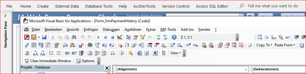 Access VBE Menu Languages German 