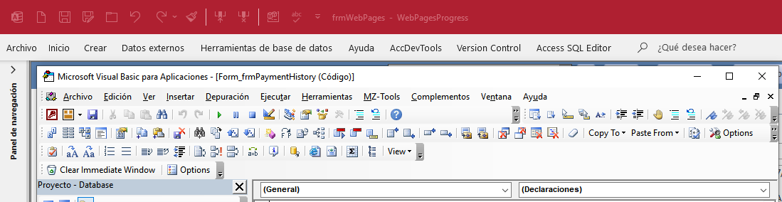 Access VBE Menu Languages Spanish 