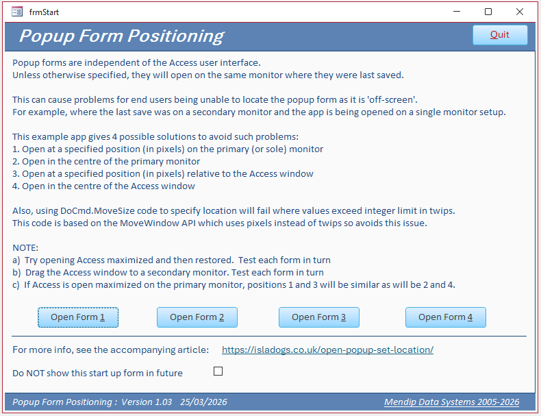 Start Form