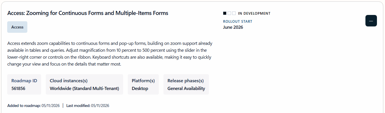 365 Roadmap June 2026 - Zooming in Continuous & Popup Forms