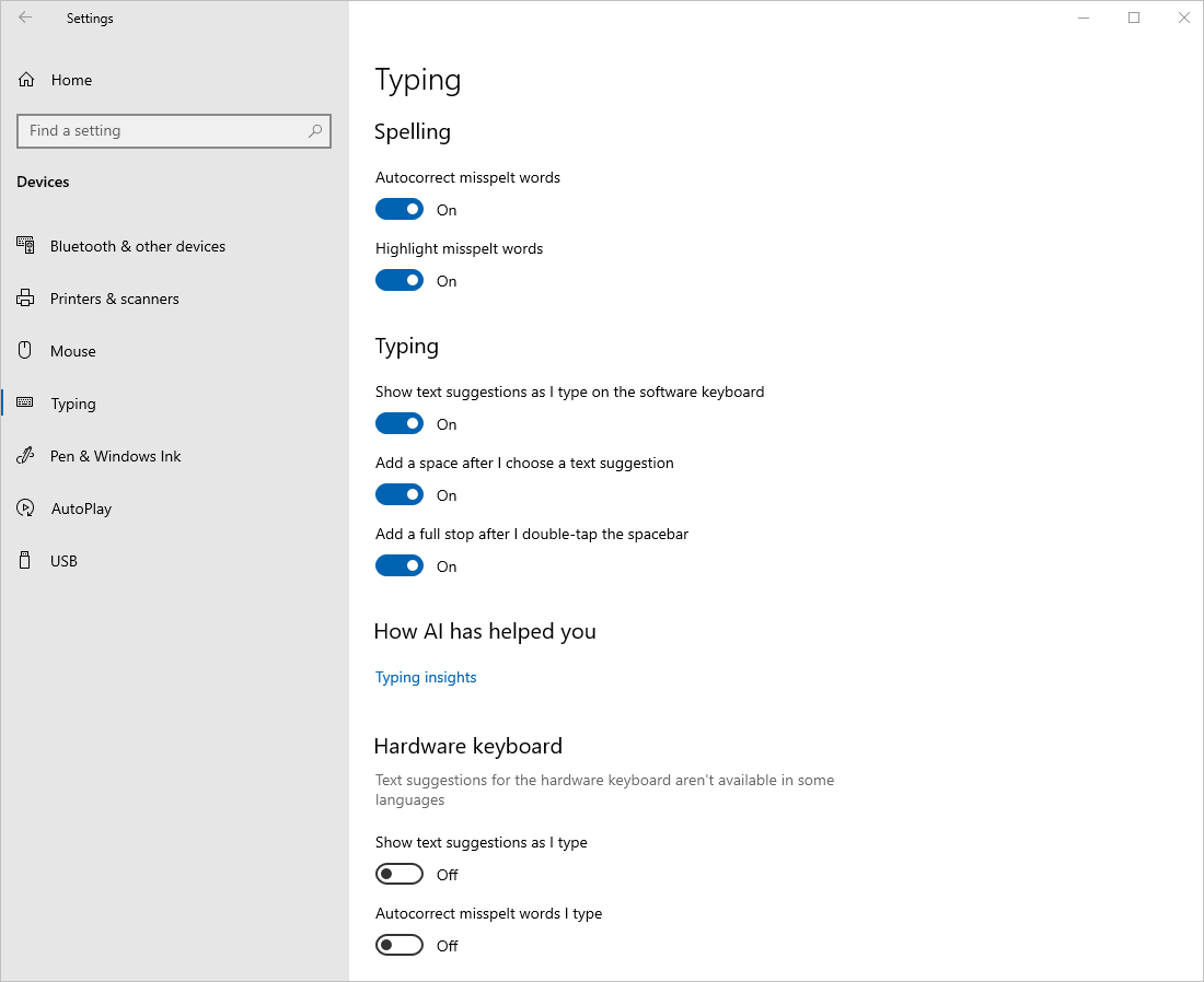 Windows Settings - Typing