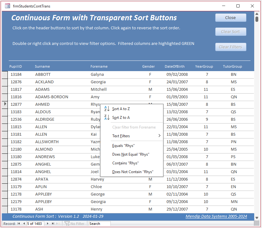 Context Menu Sort