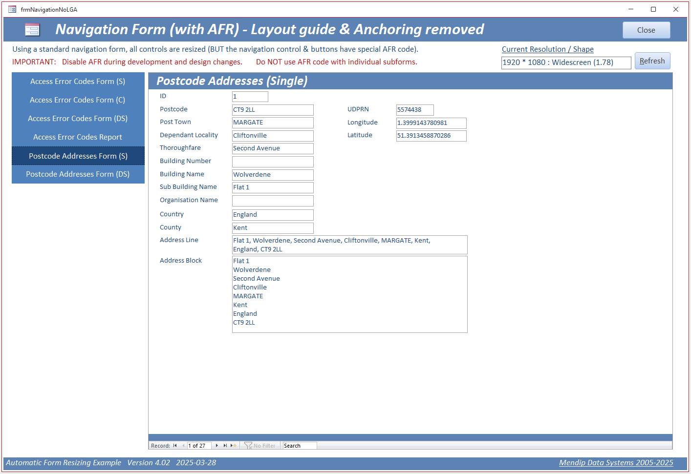 Example Navigation Form