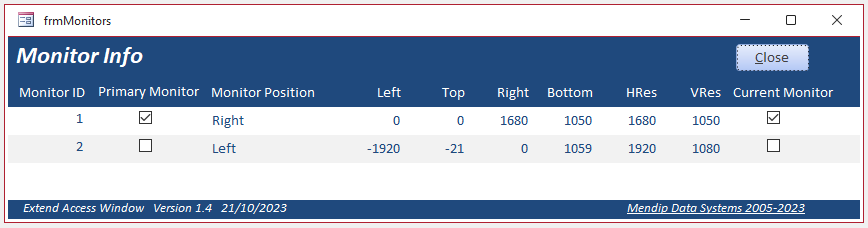 Monitor Info form