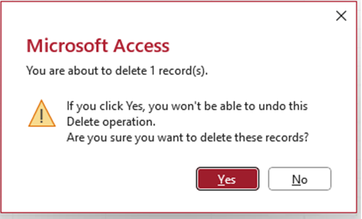 New Style Delete Record Message Box