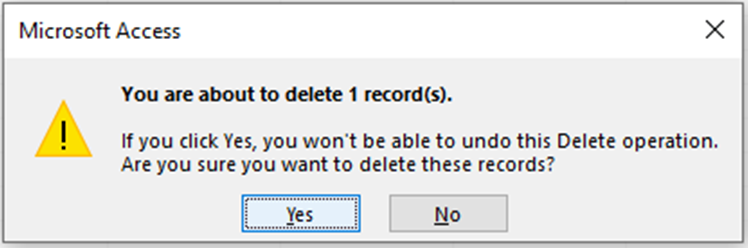 Old Style Delete Record Message Box