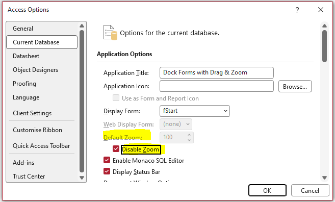 Zoom disabled