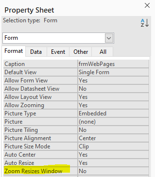 Zoom Resizes Window form property